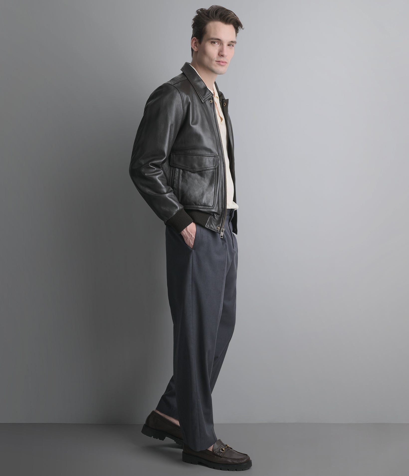 Chris Leather Bomber Jacket