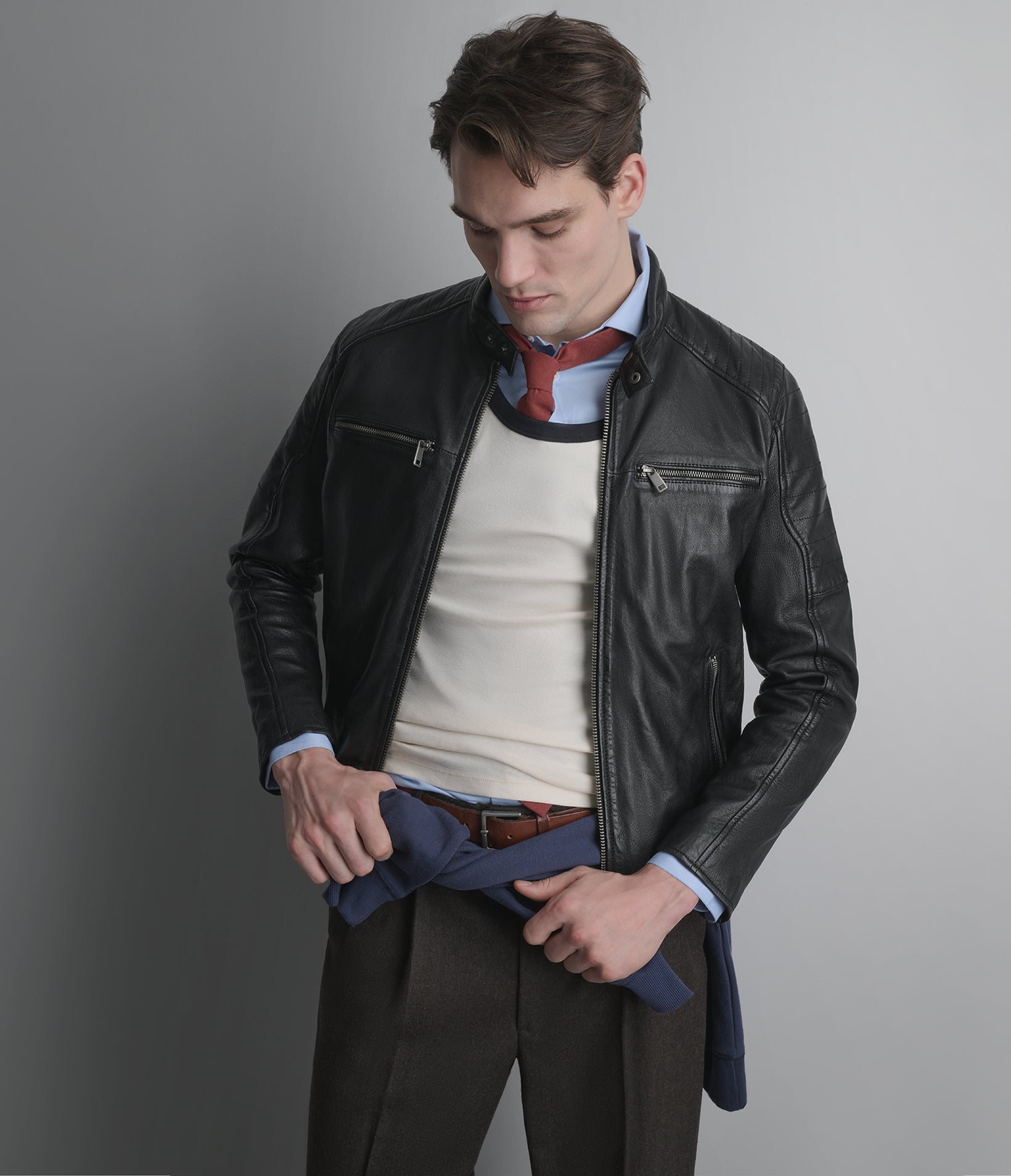 LANCE COLLARLESS MOTO JACKET