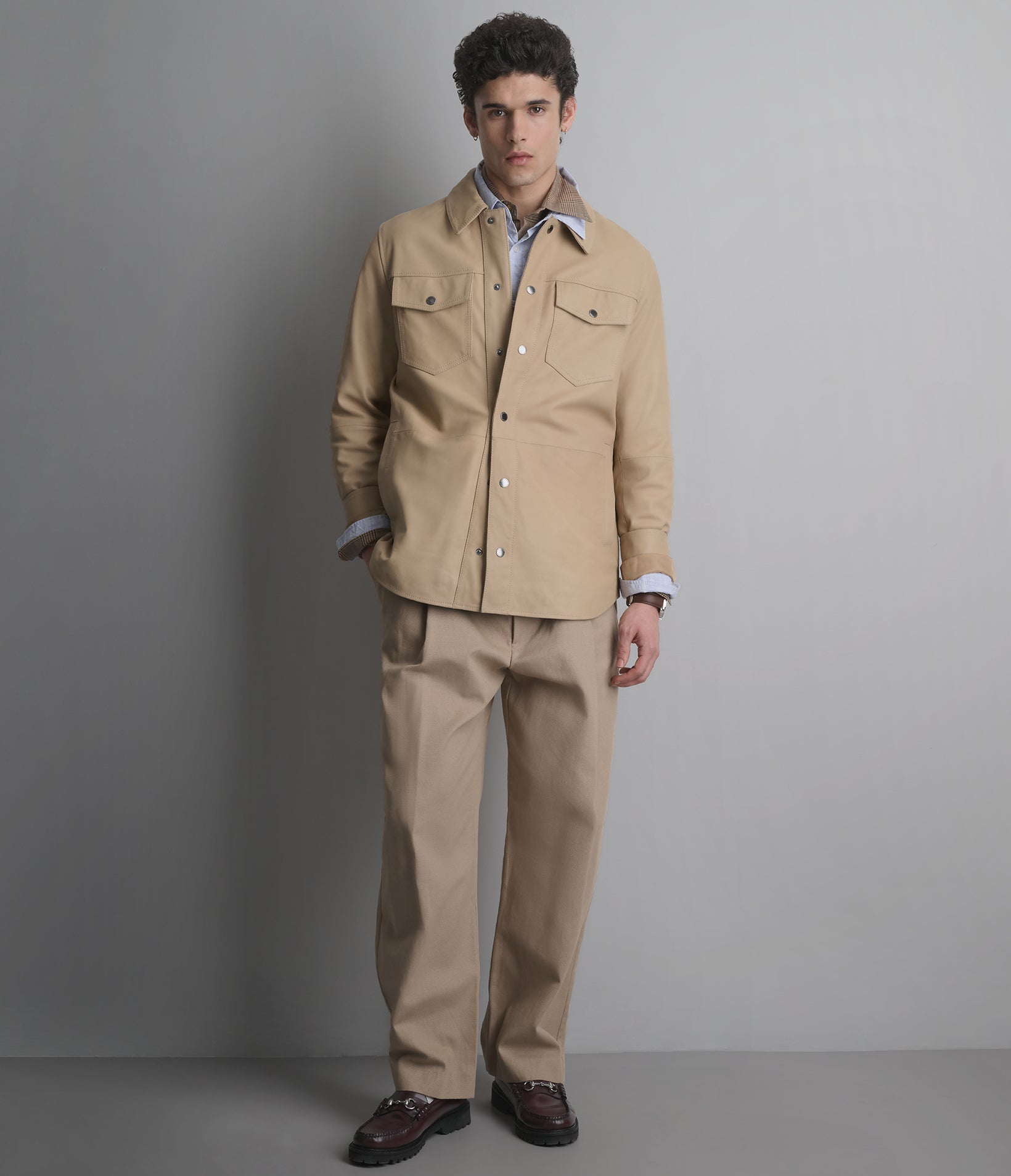 Wren Lightweight Leather Snap Front Shirt Jacket