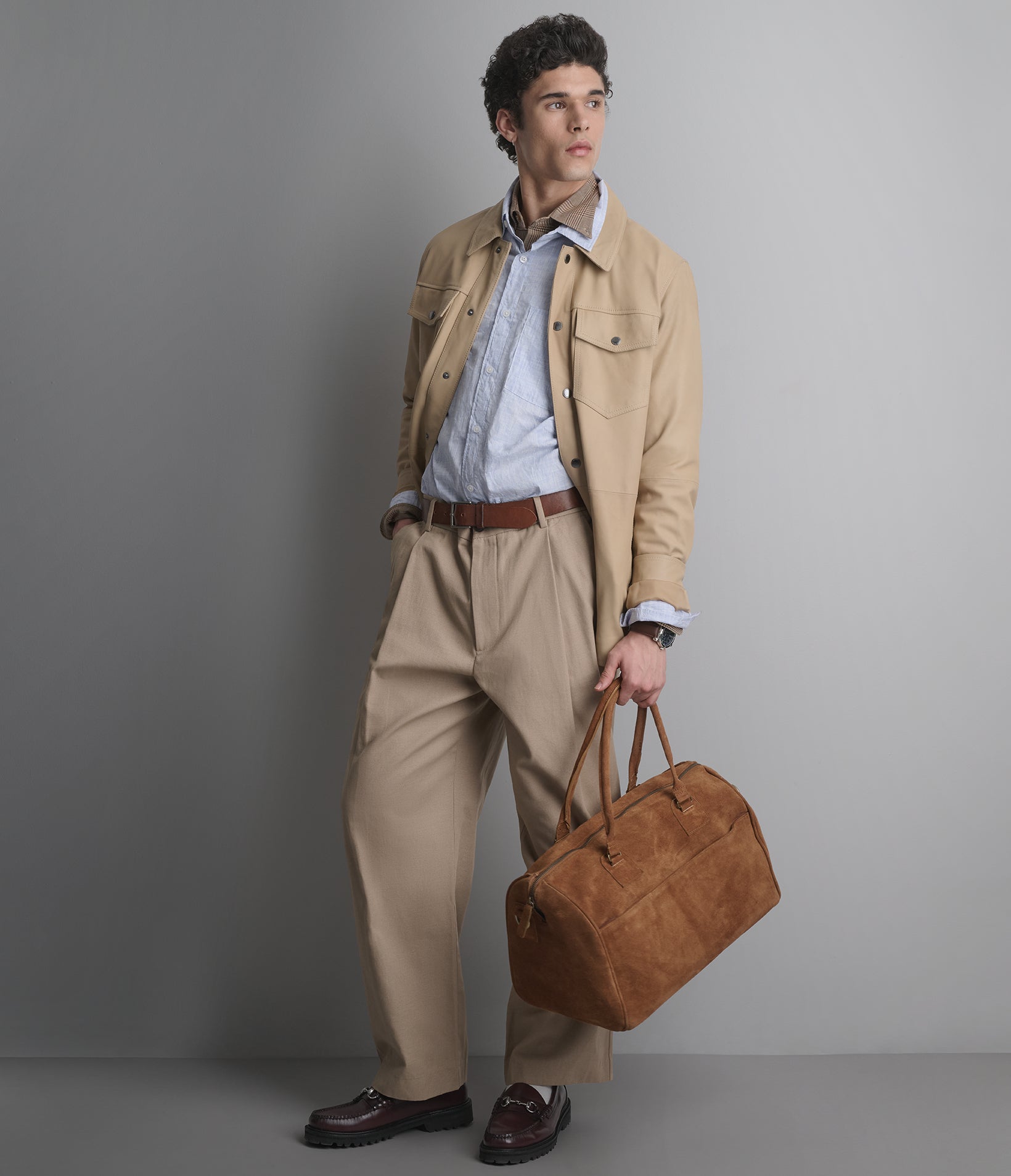 Wren Lightweight Leather Snap Front Shirt Jacket