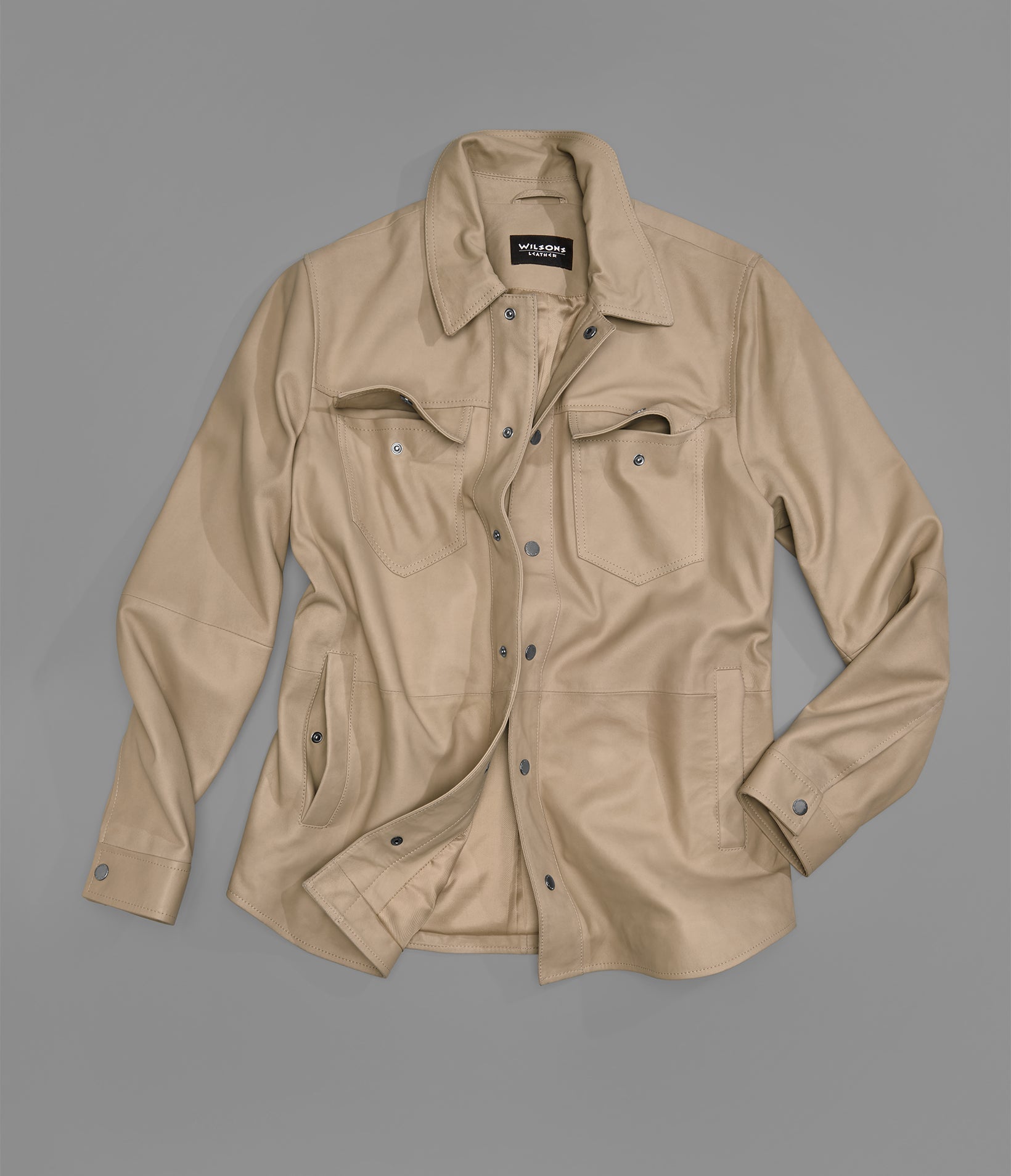 Wren Lightweight Leather Snap Front Shirt Jacket