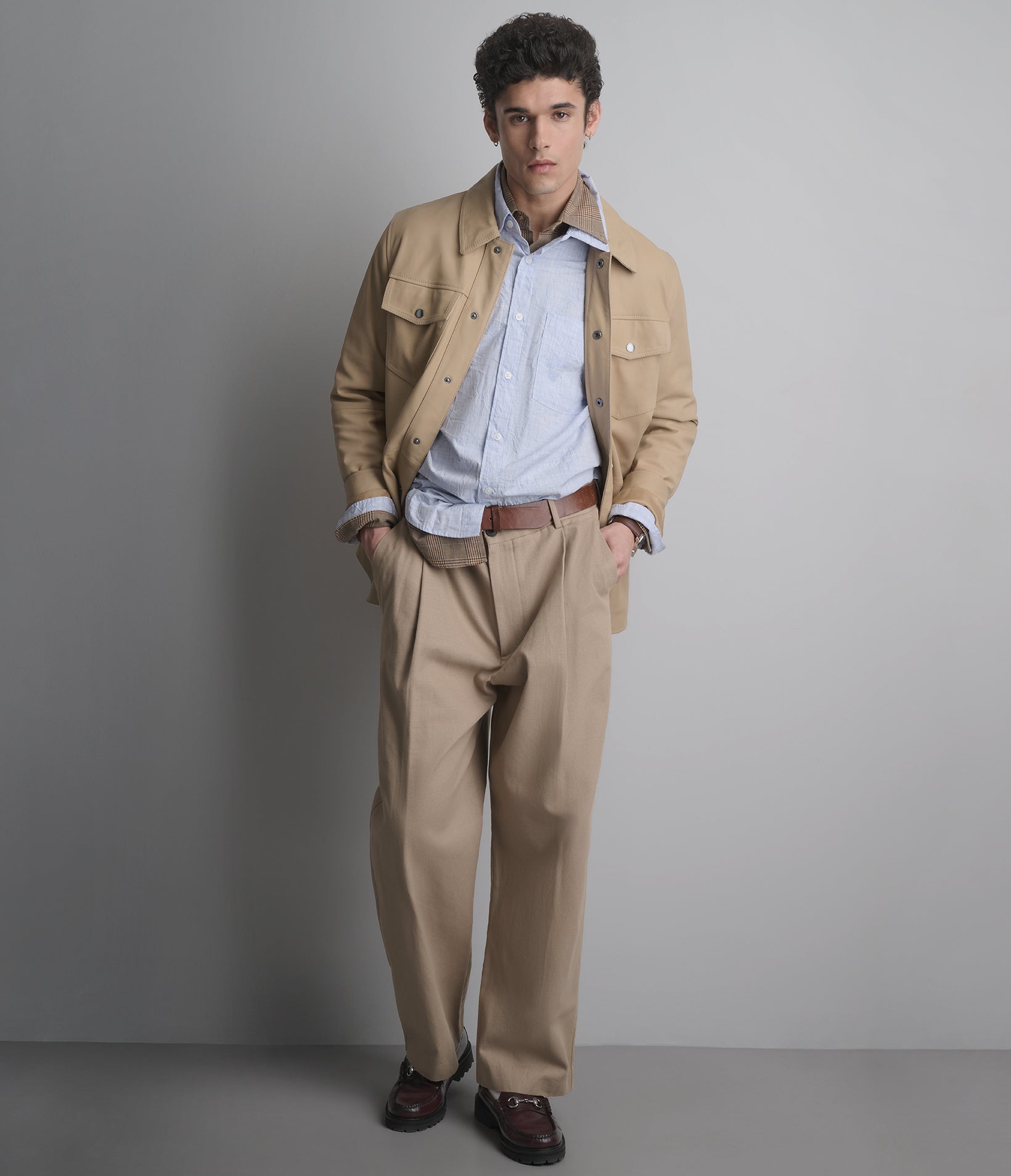 Wren Lightweight Leather Snap Front Shirt Jacket