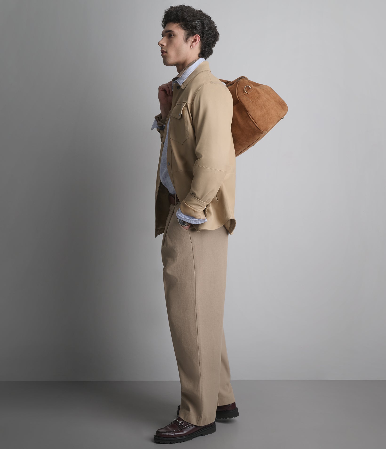 Wren Lightweight Leather Snap Front Shirt Jacket