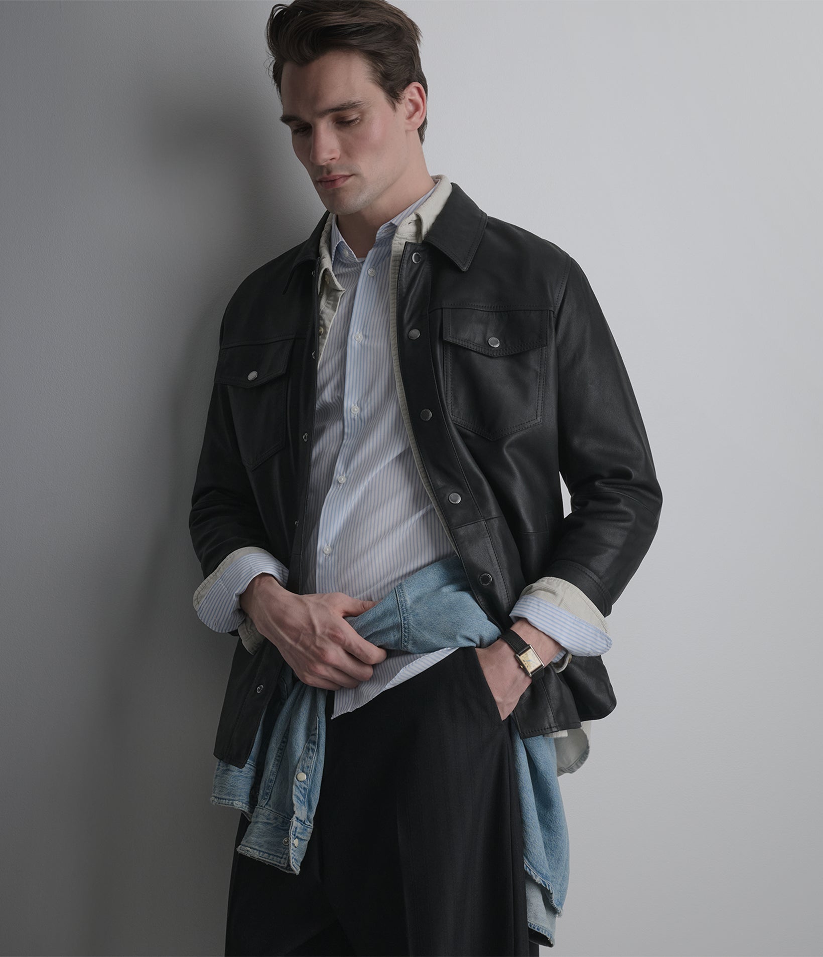 Wren Lightweight Leather Snap Front Shirt Jacket
