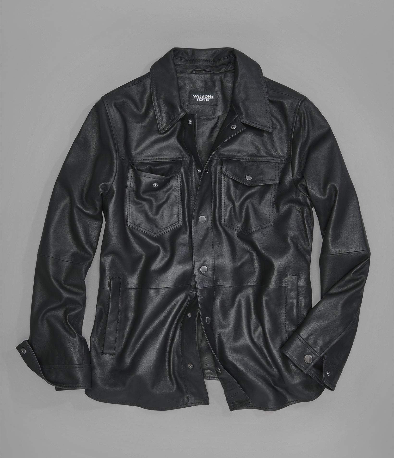 Wren Lightweight Leather Snap Front Shirt Jacket