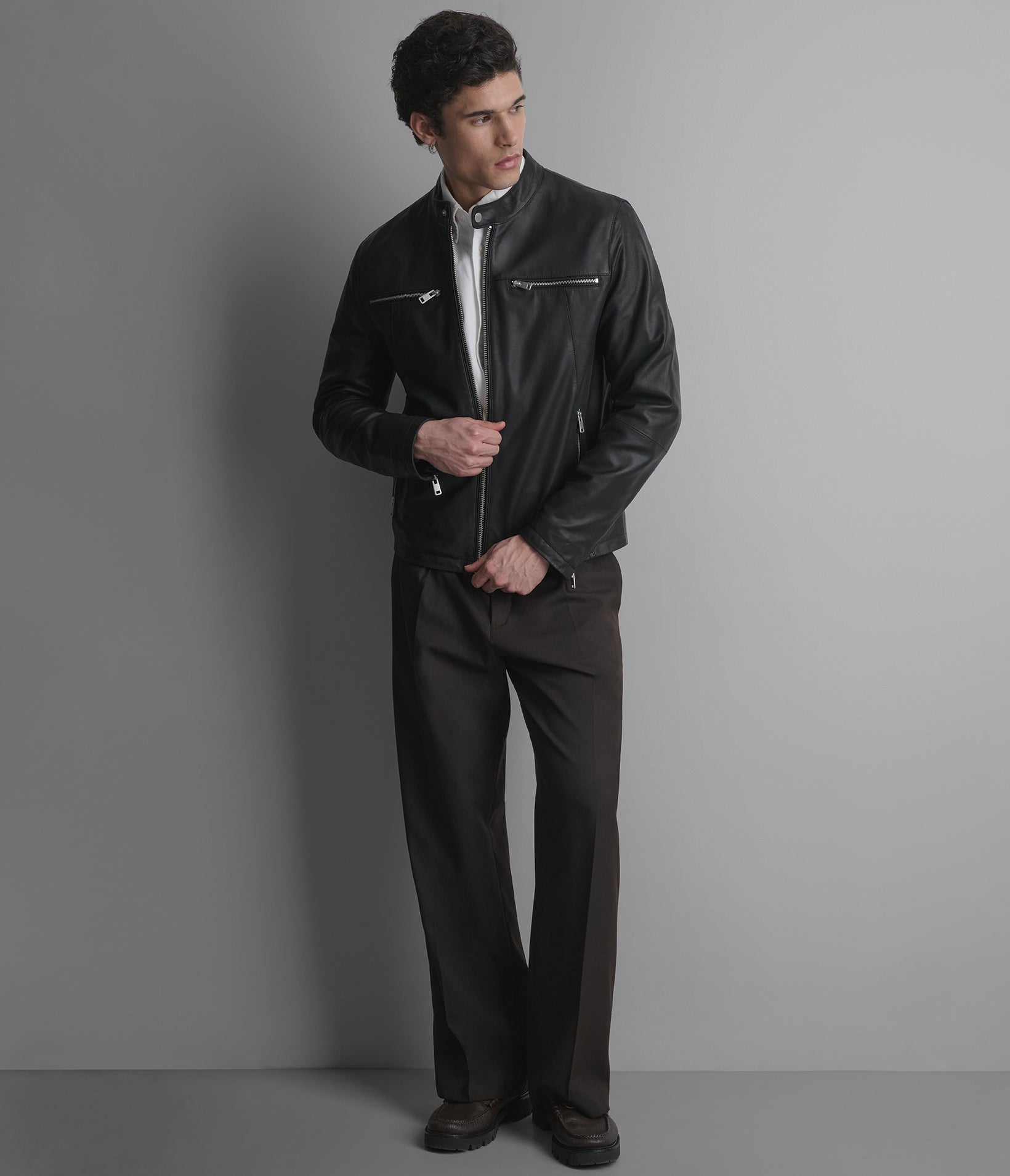 Quinton Lightweight Leather Racer Jacket
