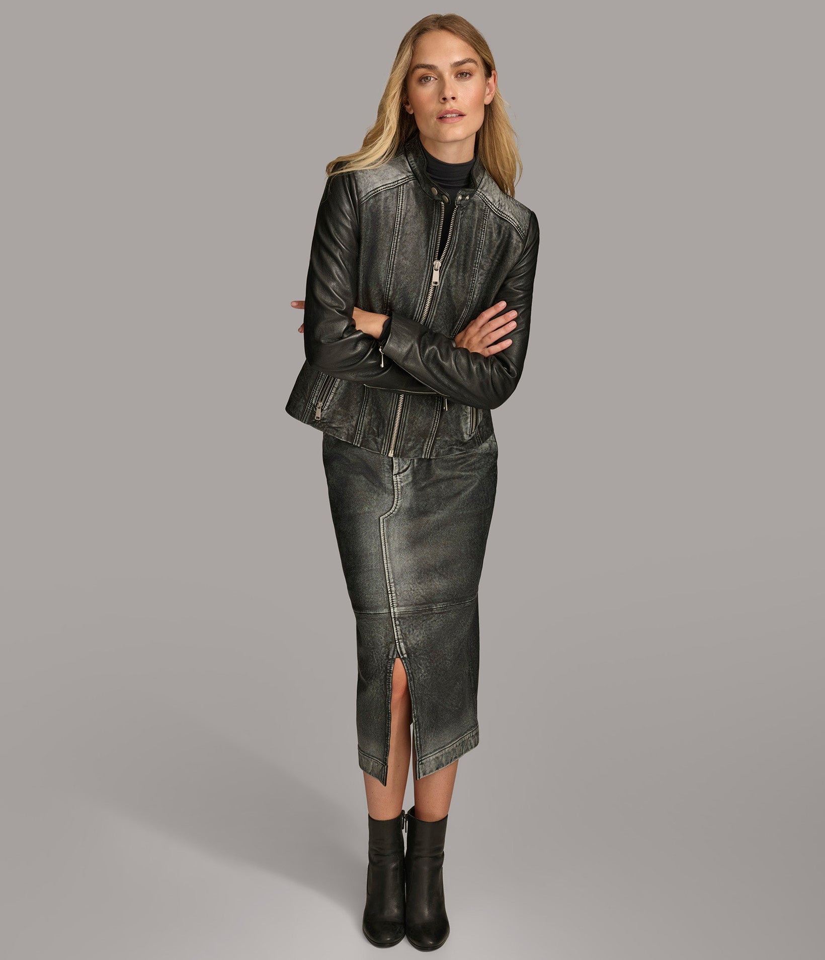 Alora Leather Combo Racer Jacket