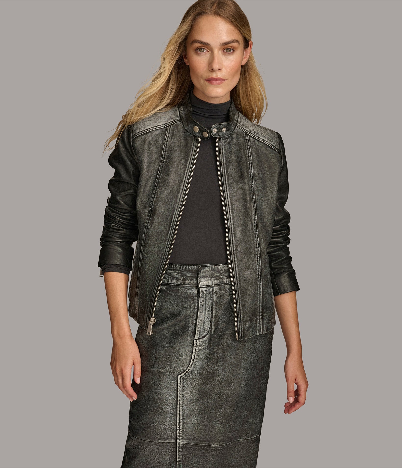 Alora Leather Combo Racer Jacket