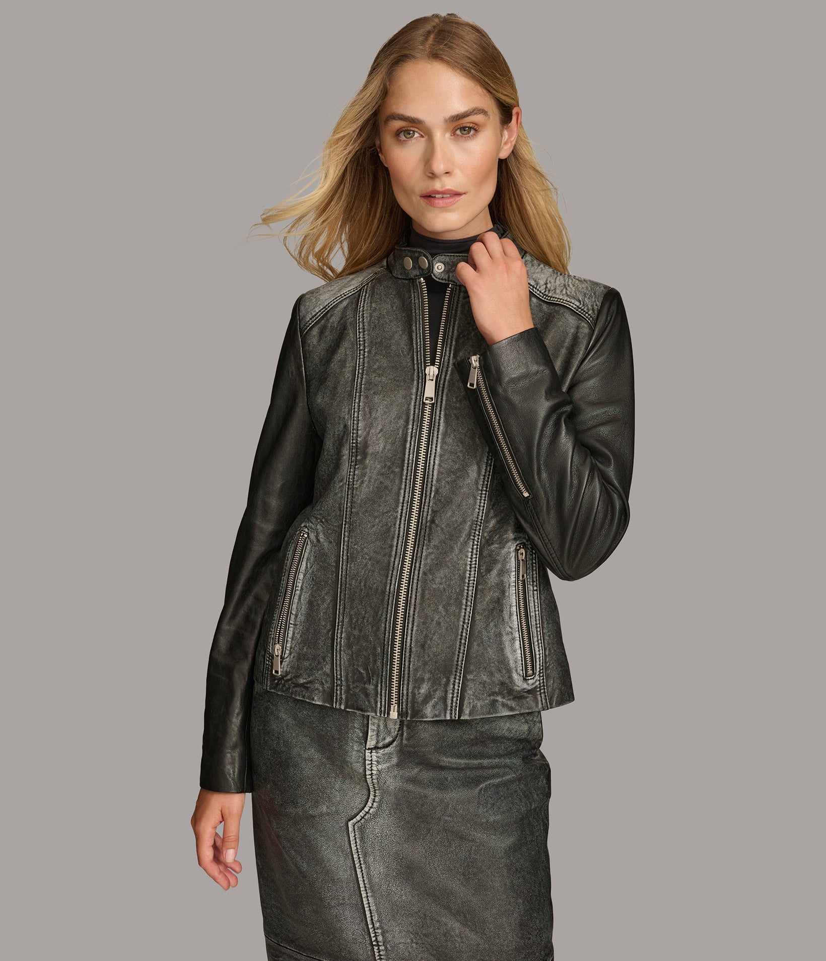 Alora Leather Combo Racer Jacket