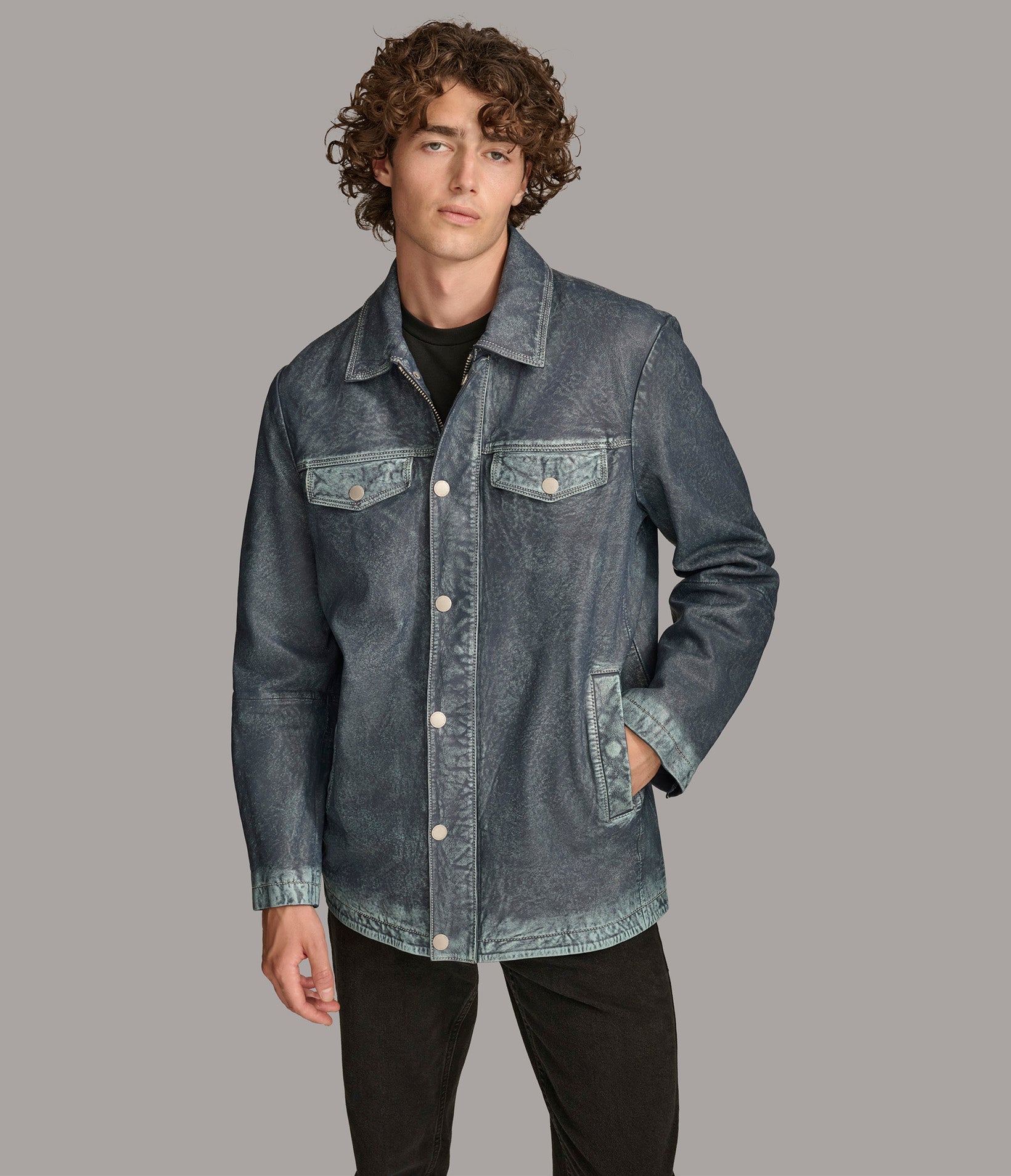 Nolan Leather Denim Shirt Jacket