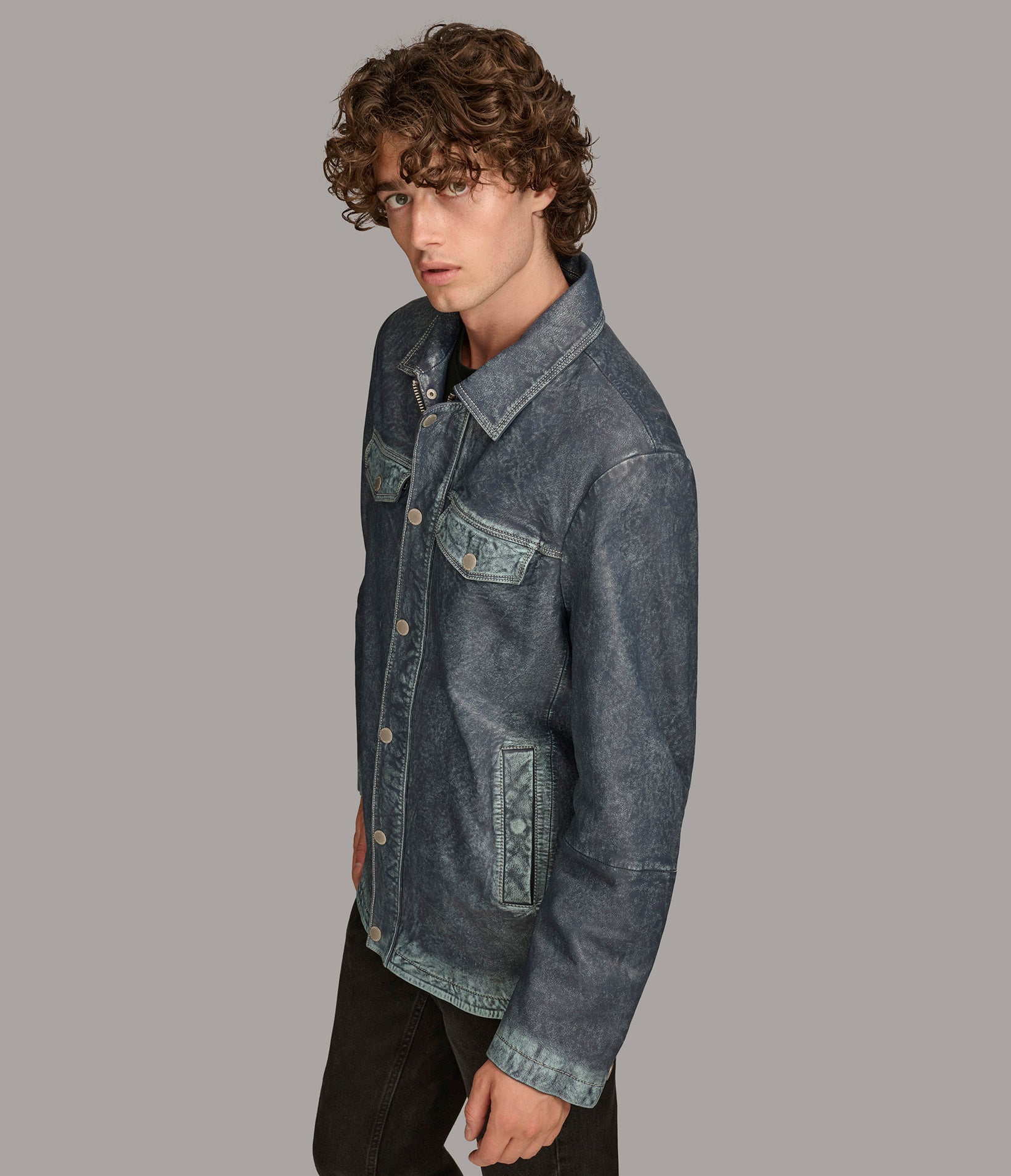 Nolan Leather Denim Shirt Jacket