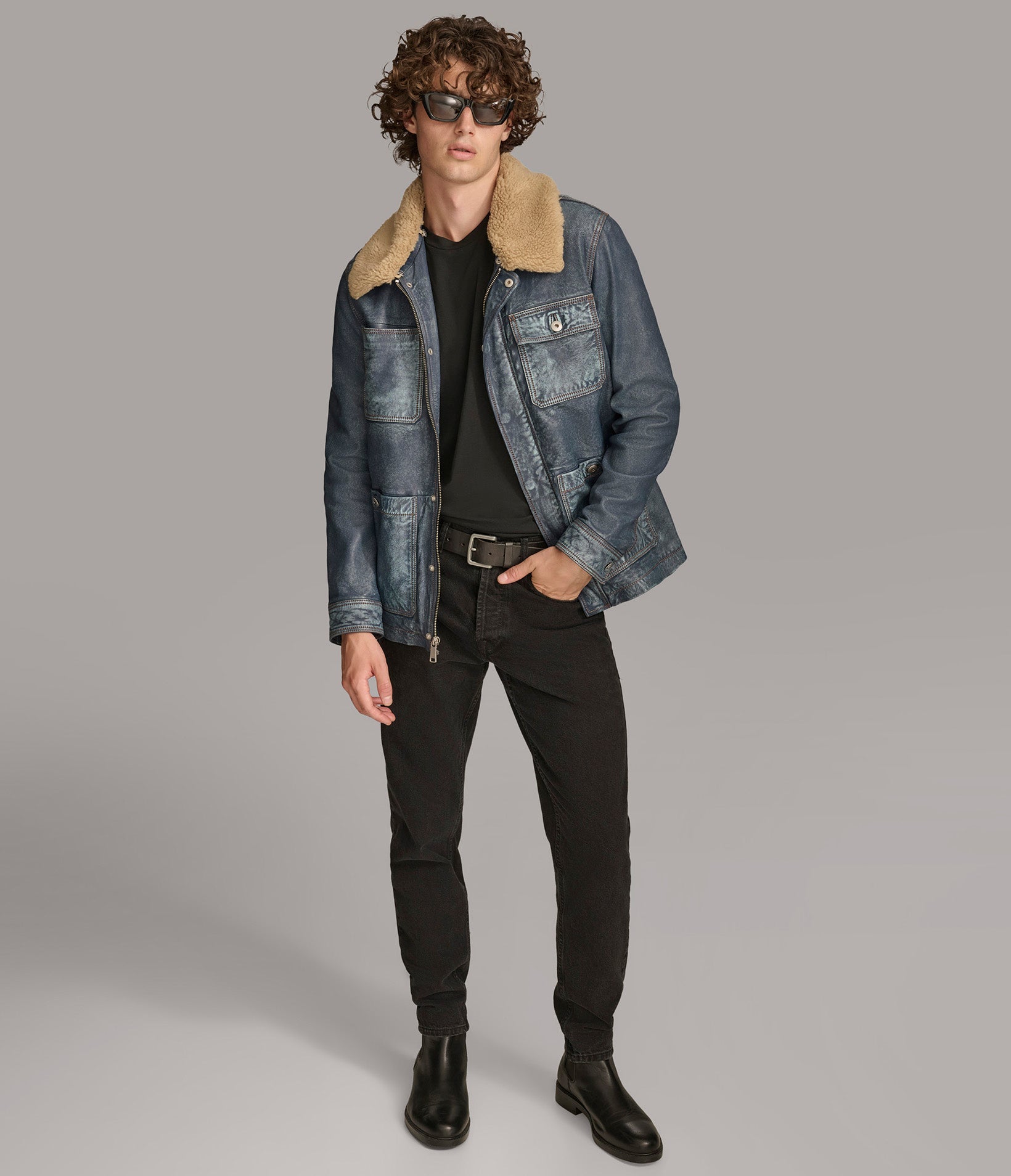 Wesley Leather Denim Chore Jacket