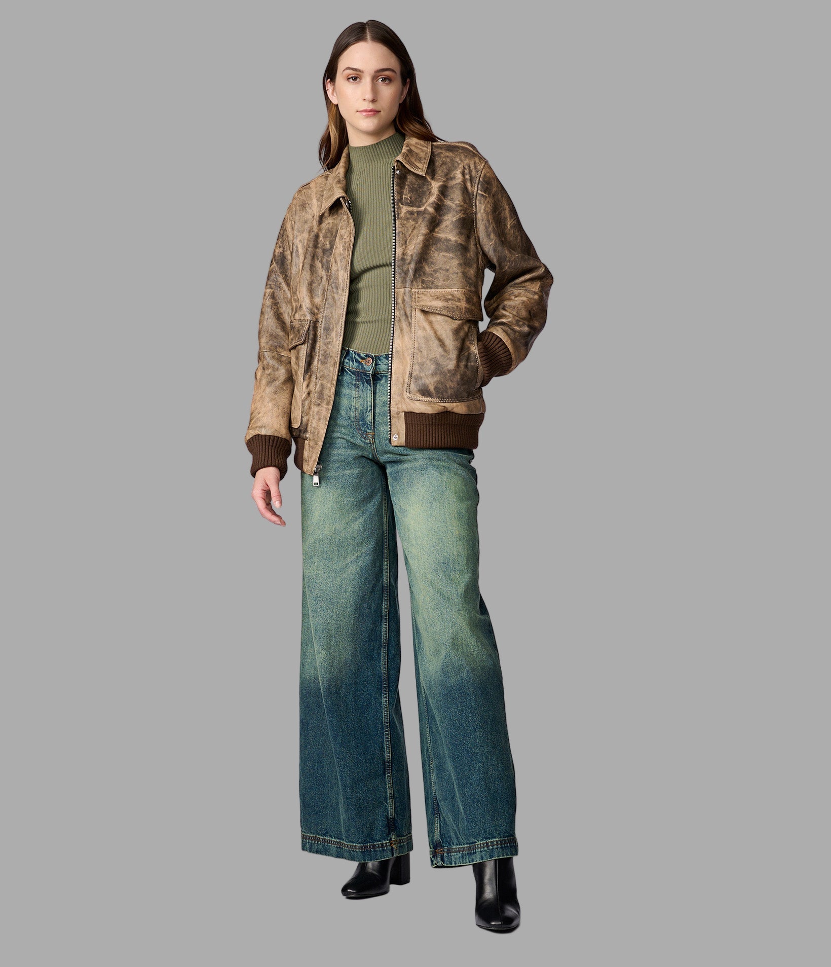 Cassidy Oversized Leather Bomber Jacket