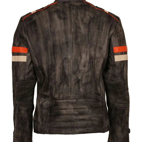 Men's Cafe Racer & Slim Fit Distressed Black Leather Jacket