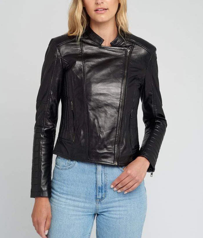 Eve Vintage Cafe Racer Quilted Black Leather Jacket