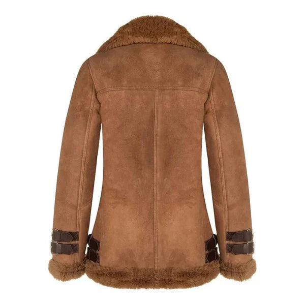 Women's Tan Brown Shearling Fur Real Leather Jacket