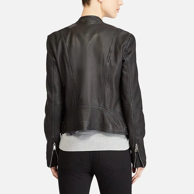 Women’s Motorcycle Style Black Leather Jacket