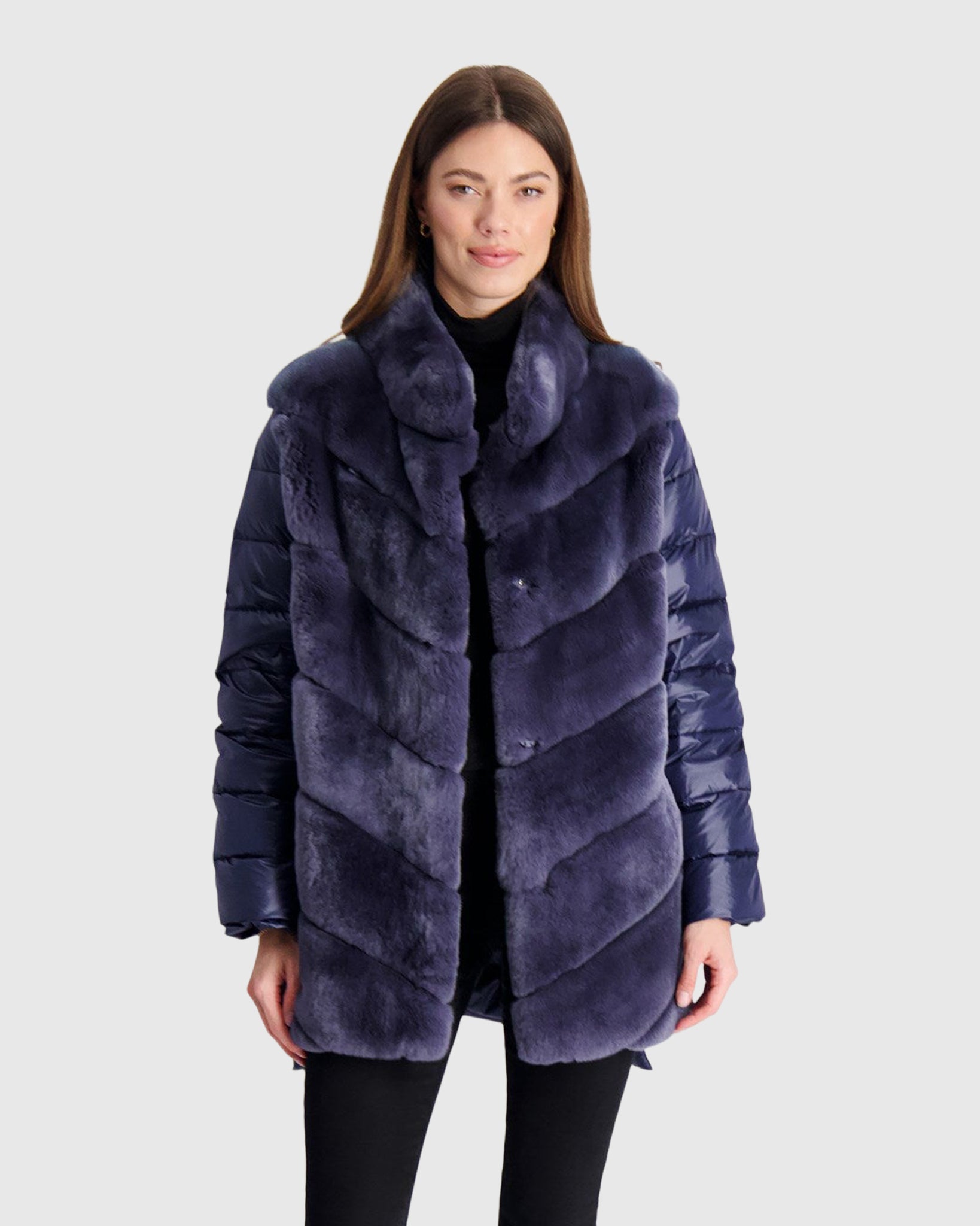 Chevron Rex Rabbit Stroller with Quilted Down Back and Sleeves Gorski First Copy