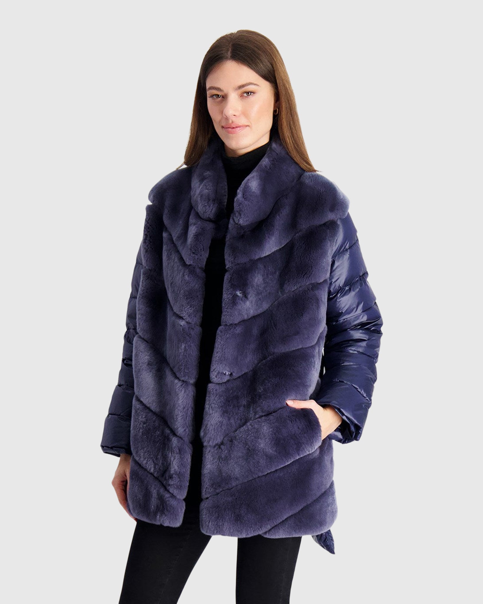 Chevron Rex Rabbit Stroller with Quilted Down Back and Sleeves Gorski First Copy