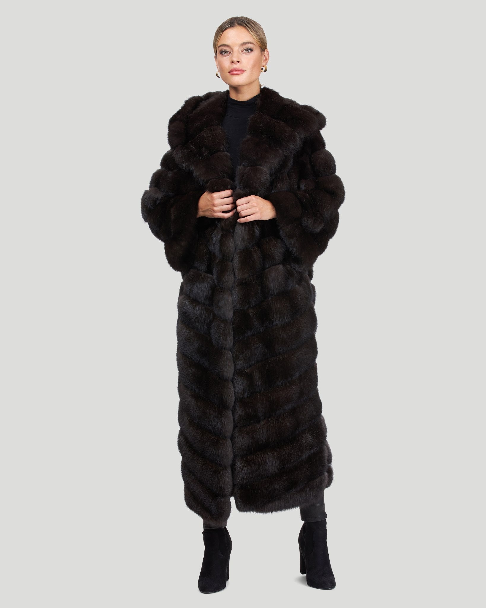 Horizontal Russian Sable Coat with Hood Gorski First Copy