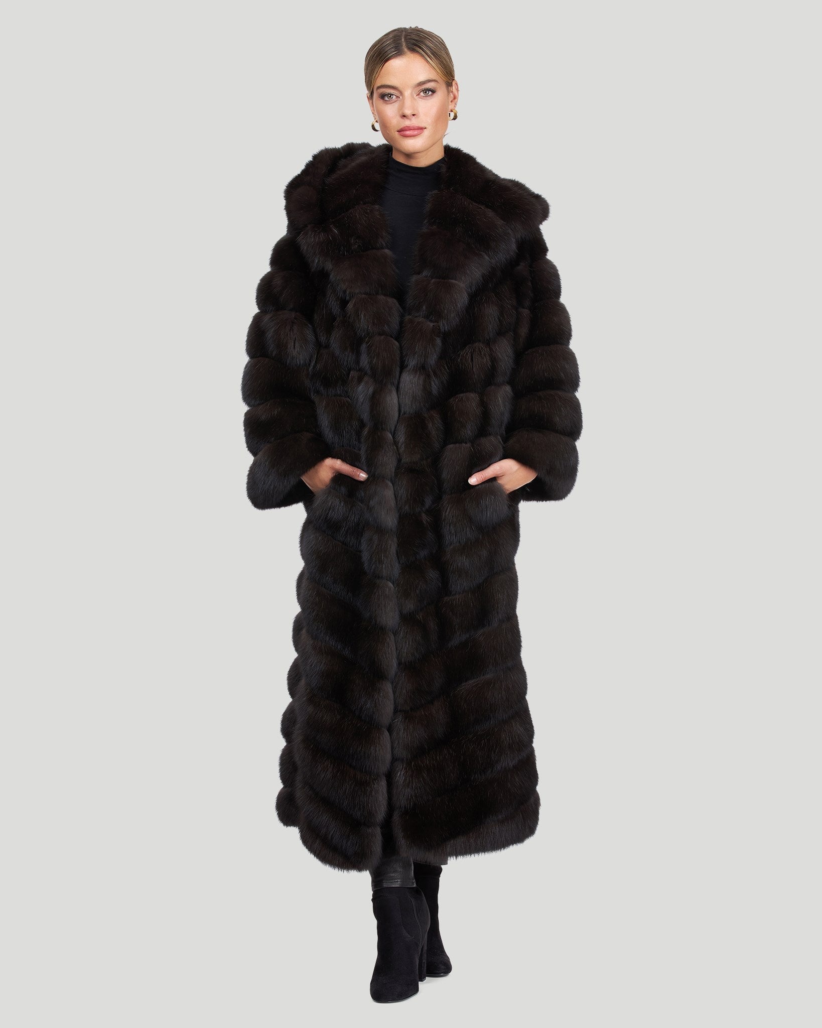 Horizontal Russian Sable Coat with Hood Gorski First Copy