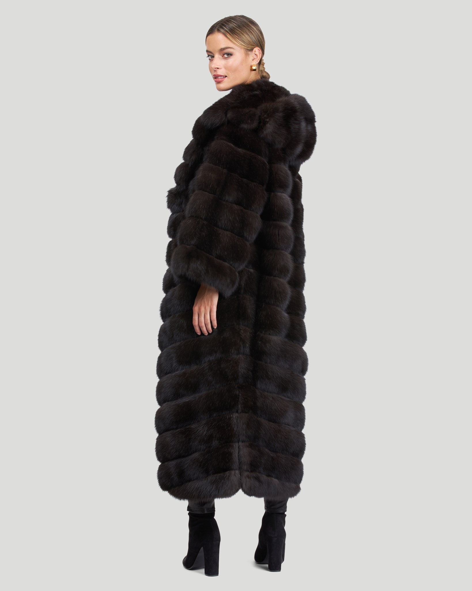 Horizontal Russian Sable Coat with Hood Gorski First Copy