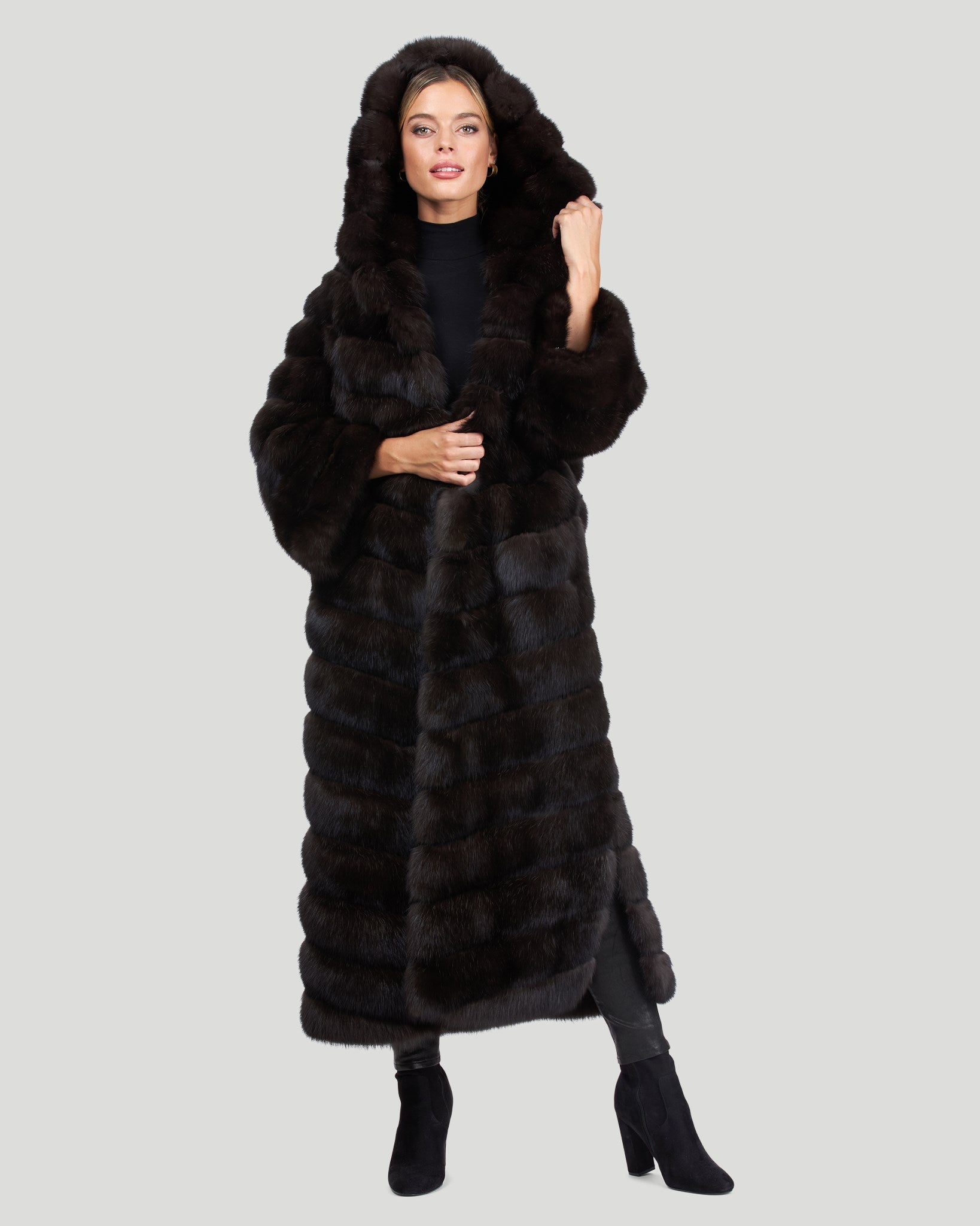 Horizontal Russian Sable Coat with Hood Gorski First Copy