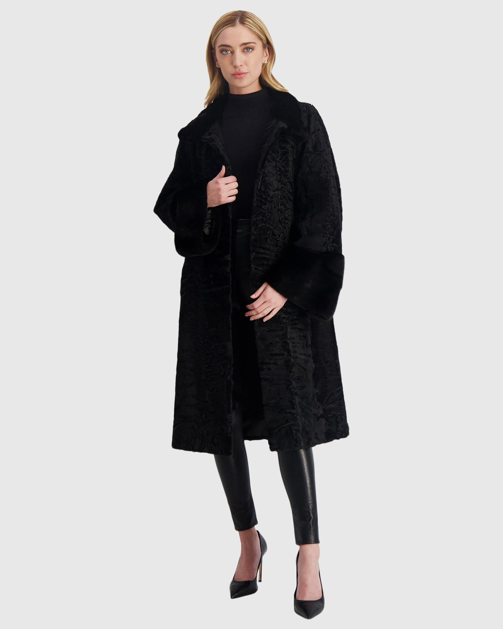 Lamb Short Coat with Mink Trim Gorski First Copy