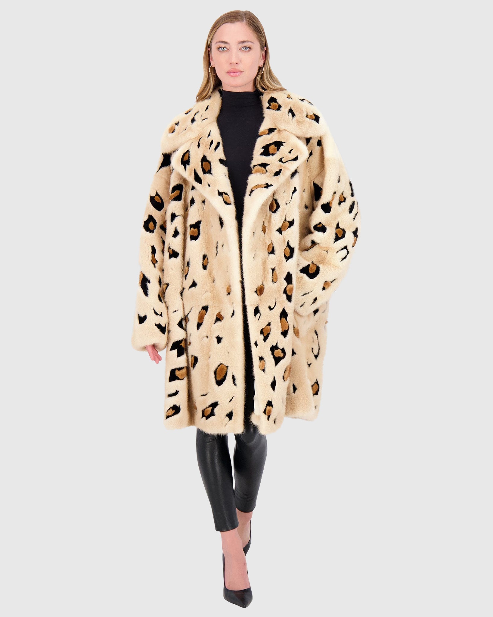 Mink Short Coat with Cheeta Print Intarsia Gorski First Copy