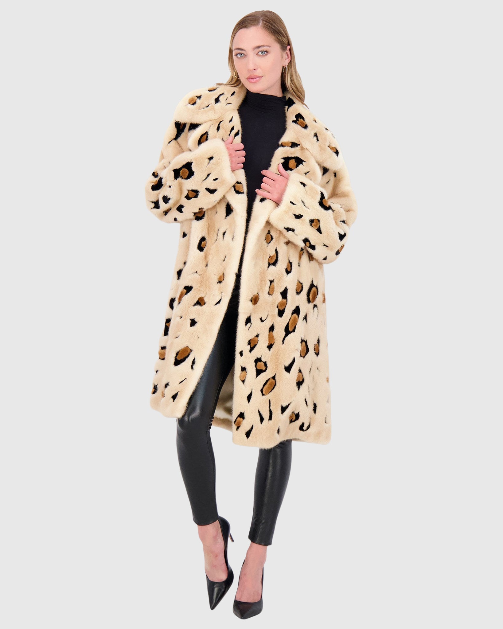 Mink Short Coat with Cheeta Print Intarsia Gorski First Copy