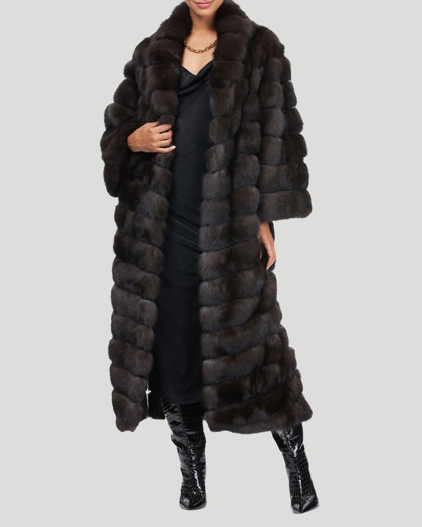 Russian Sable Chevron Coat with Leather Belt Gorski First Copy