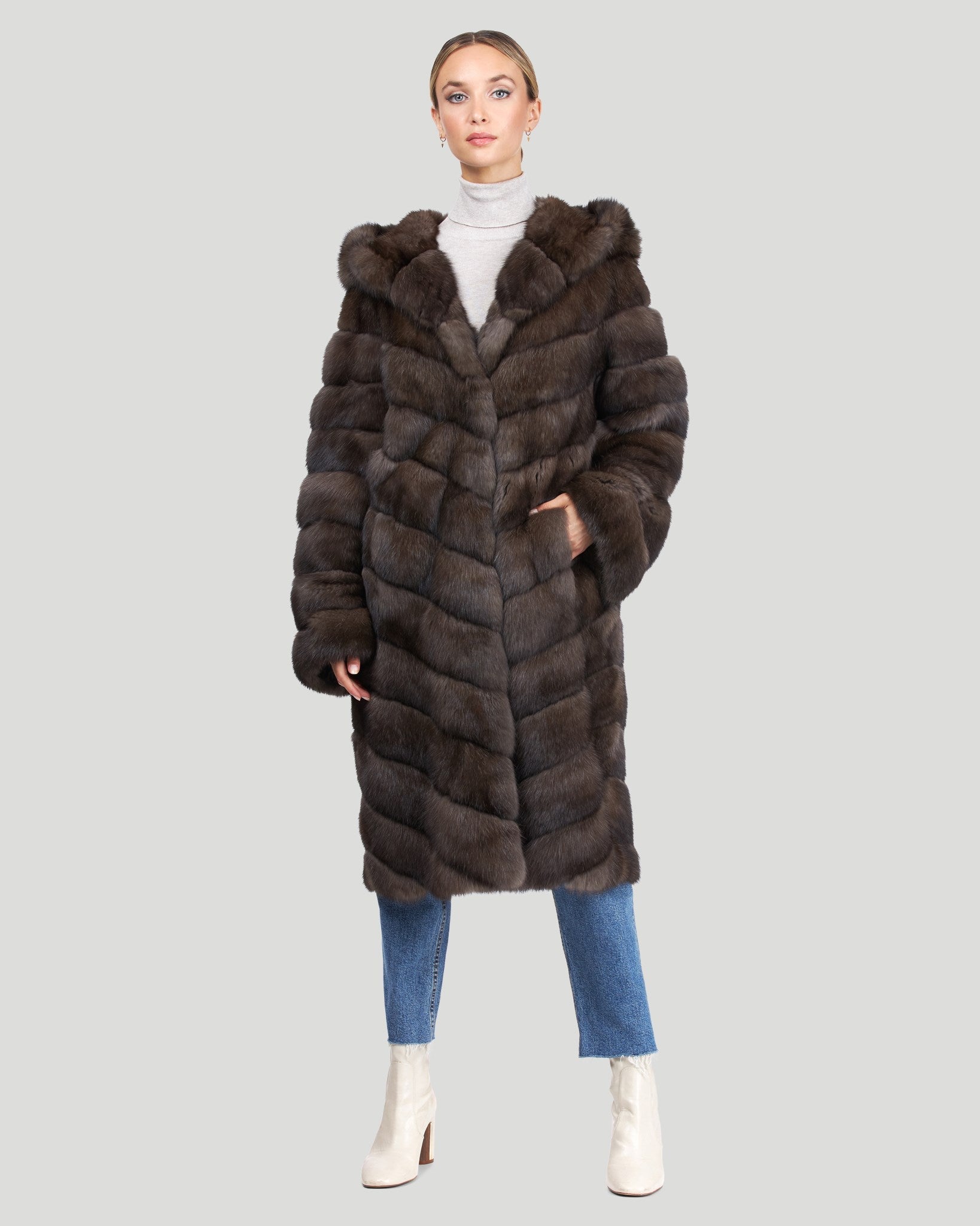 Russian Sable Chevron Midi Coat Gorski First Copy