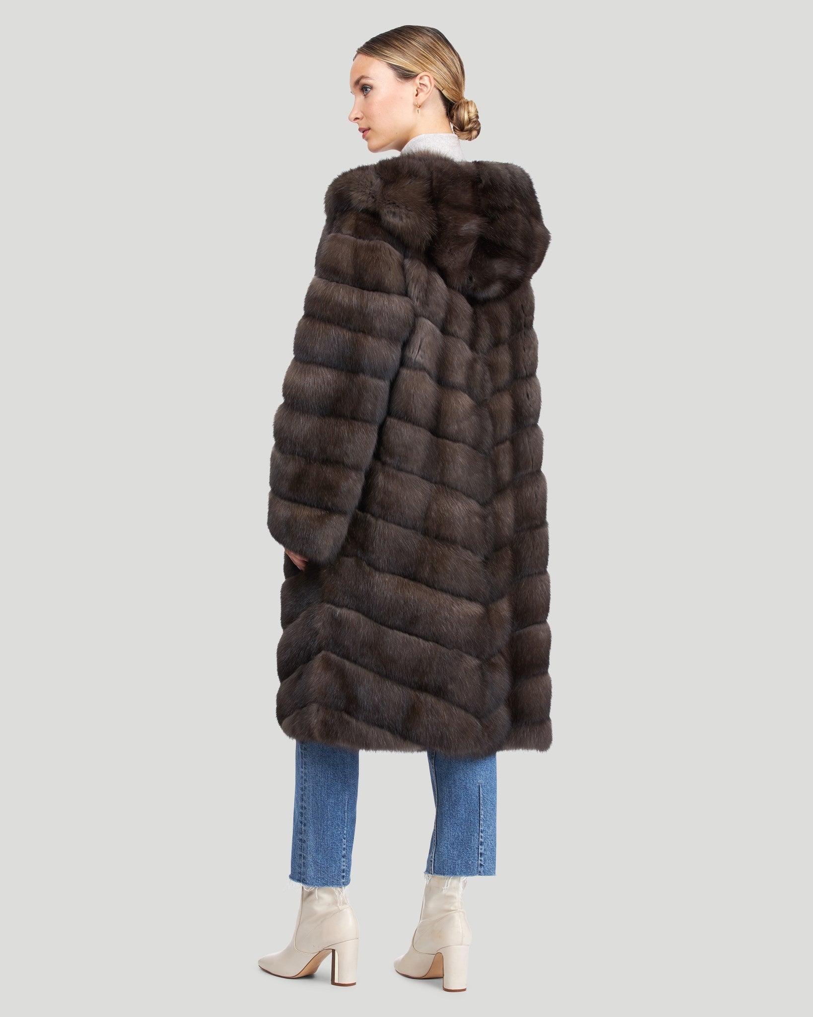 Russian Sable Chevron Midi Coat Gorski First Copy