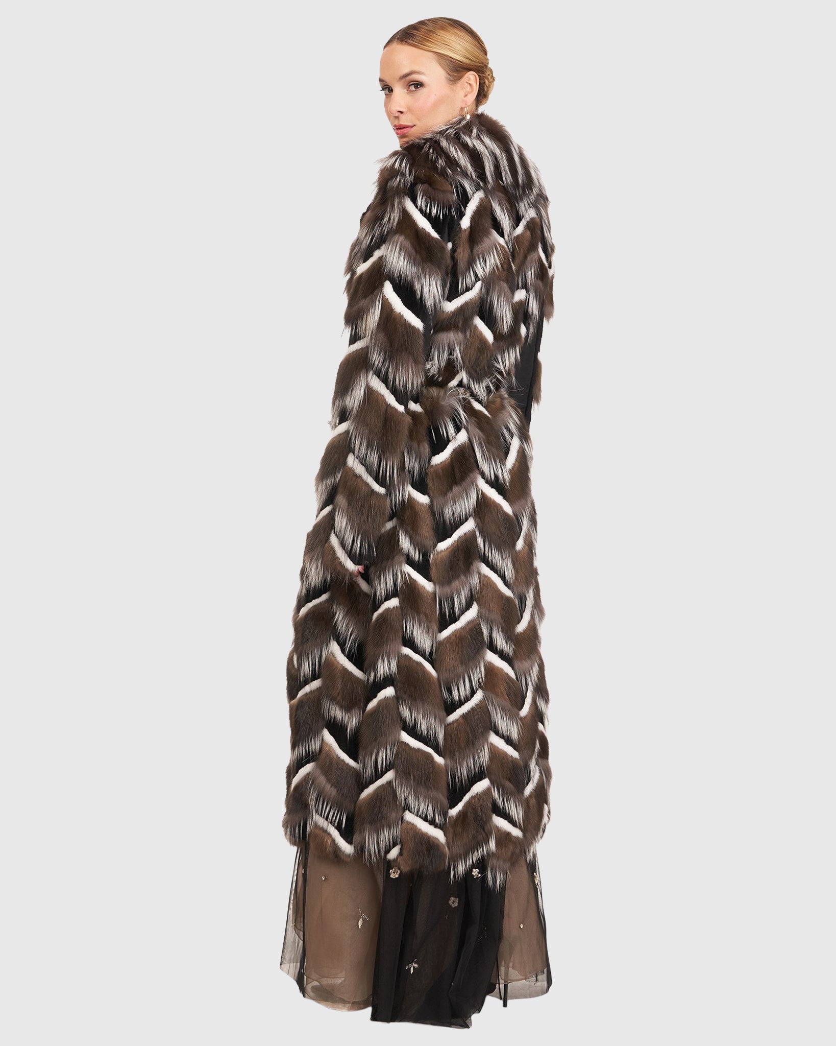 Sable, Mink and Fox Intarsia Coat with Belt Gorski First Copy