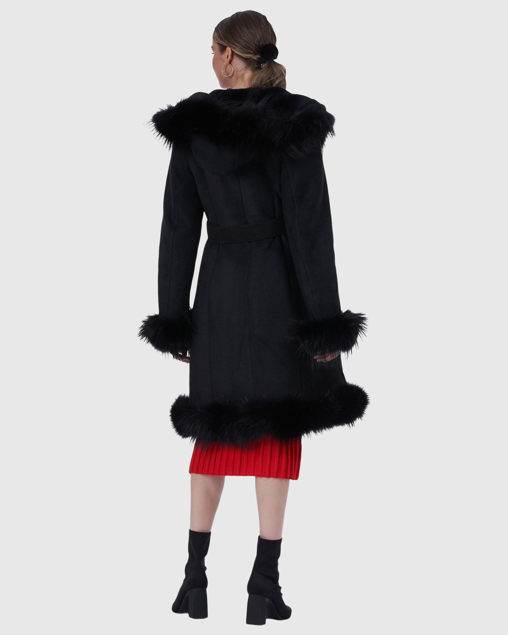 Shearling Lamb Short Coat with Fox Tuxedo Collar, Hood Trim, Cuffs and Bottom Gorski First Copy