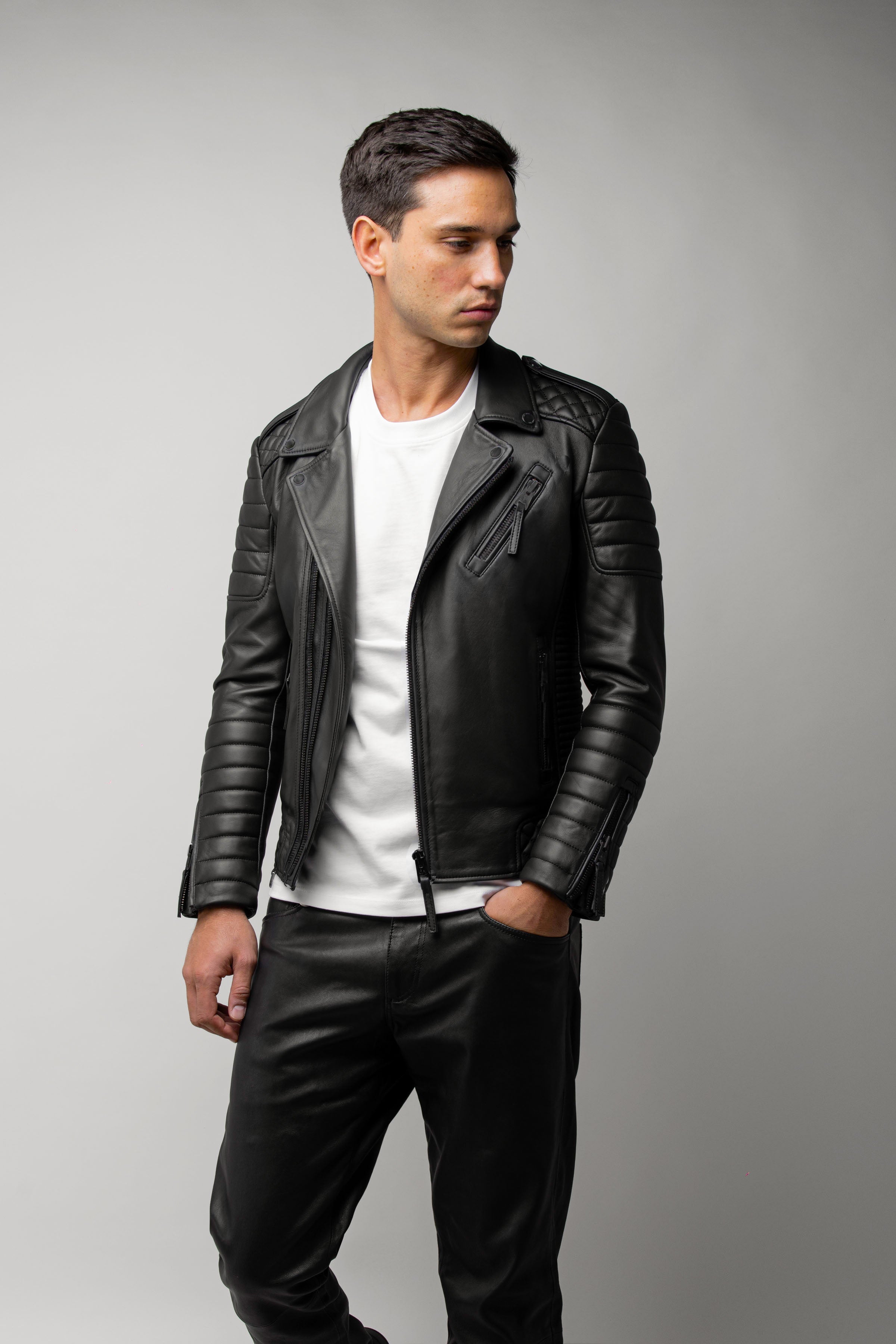 Kay Michaels 3.0 Tall: Matte Black Hardware Leather Jacket (Man)