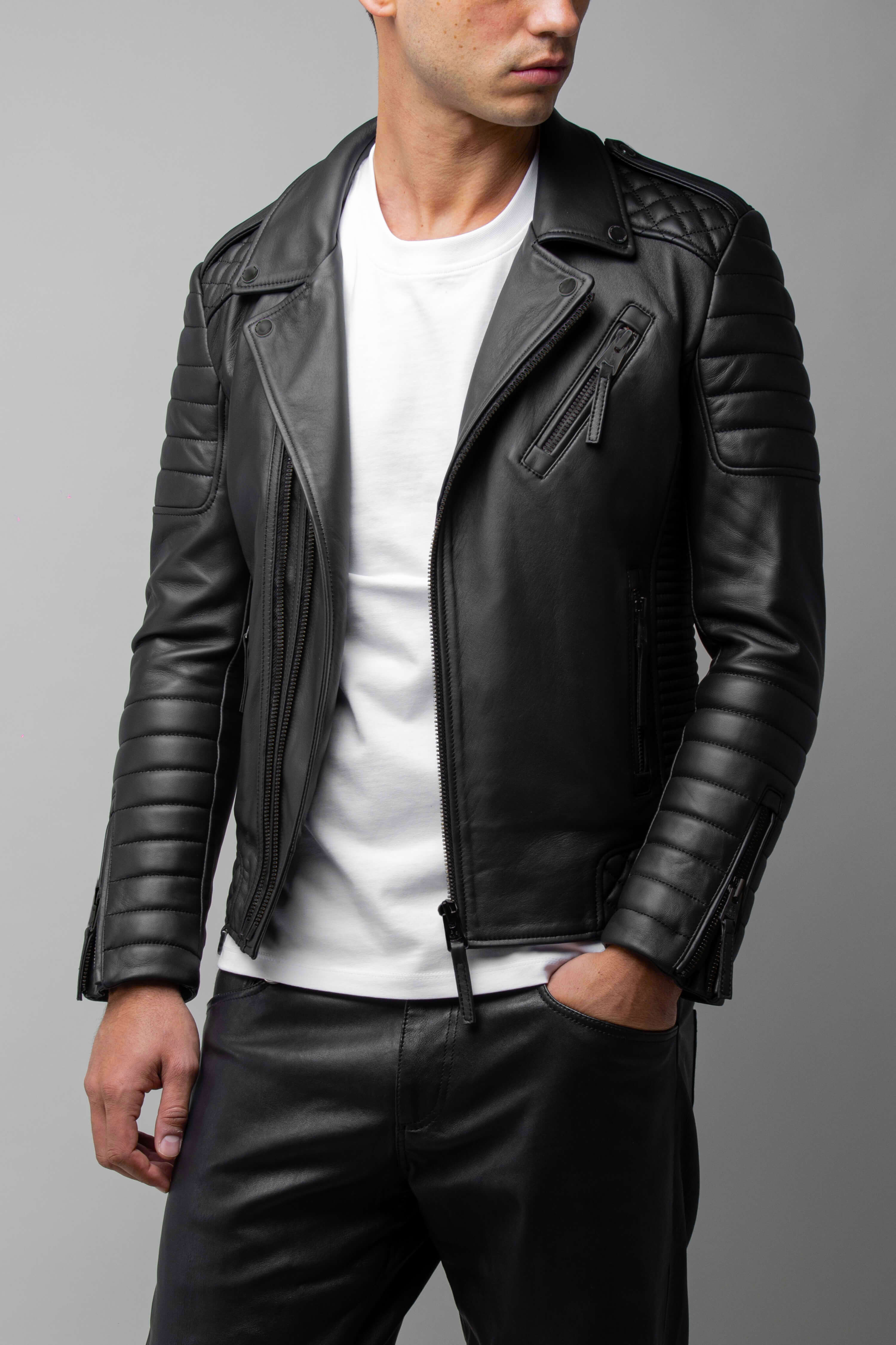 Kay Michaels 3.0 Matte Black Hardware Leather Jacket (Man)