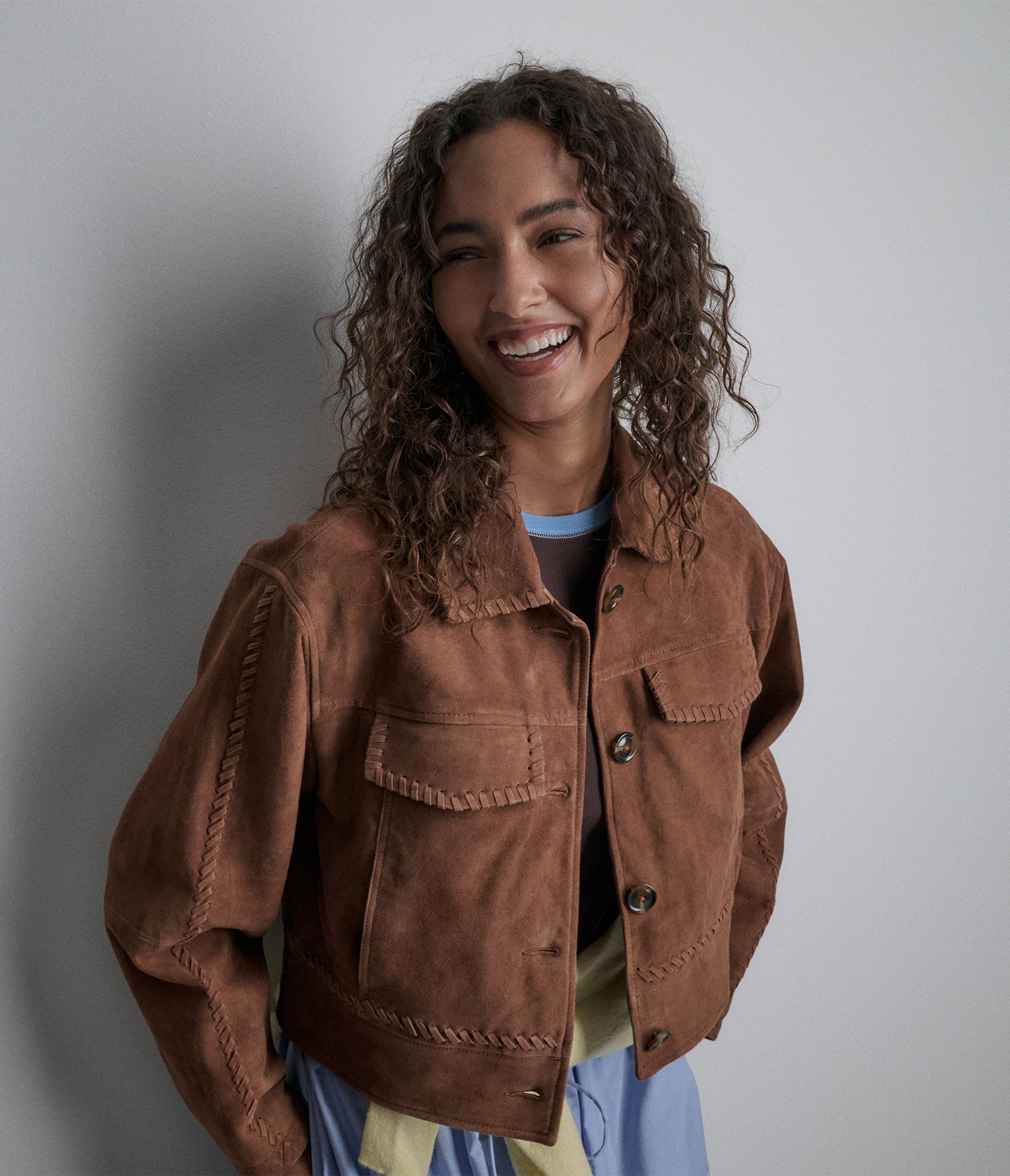 Vivianne Lightweight Suede Trucker Jacket
