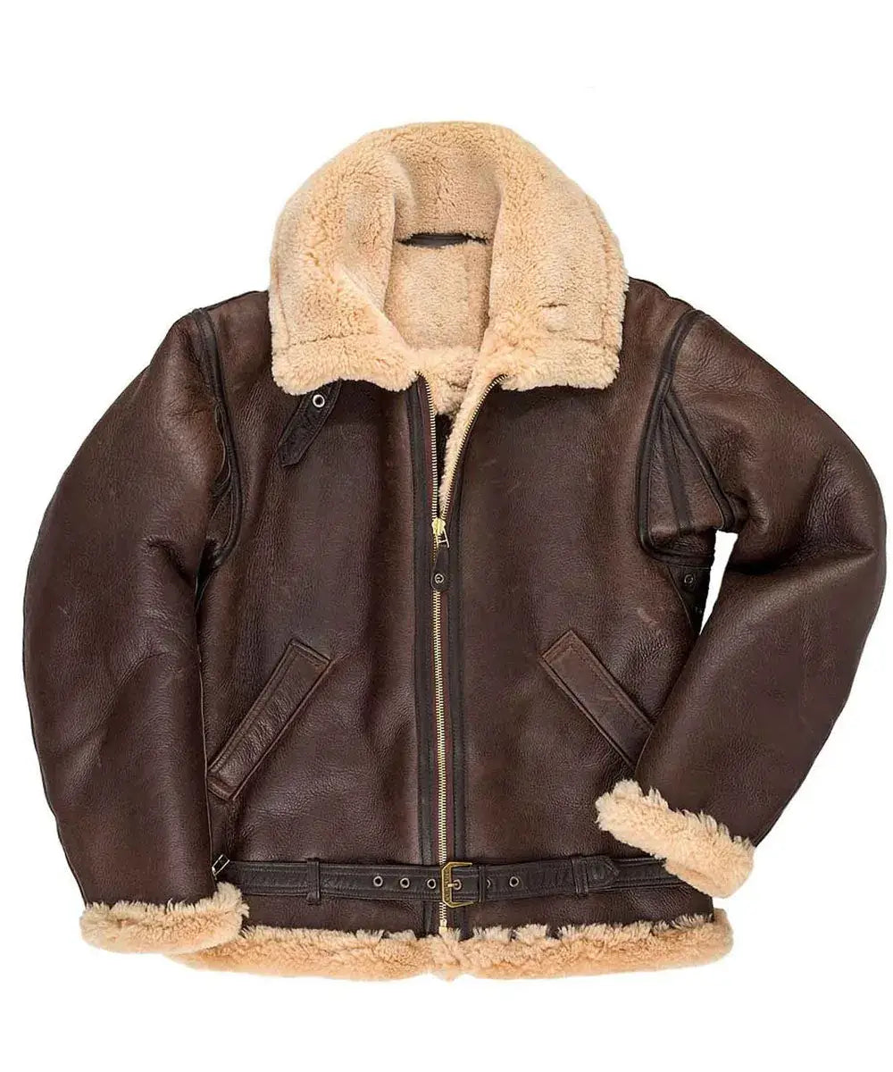 Brown Sheepskin Faux Shearling Leather Jacket