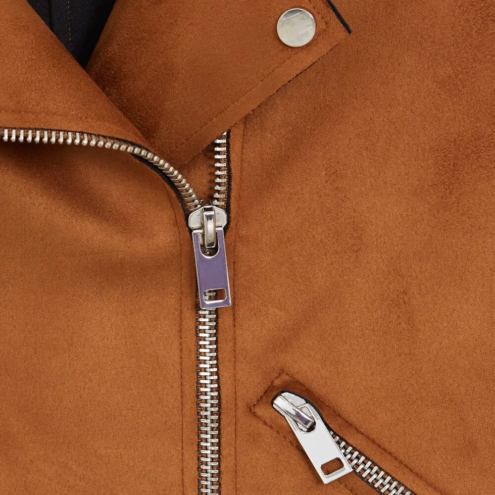 Womens Brown Biker Suede Leather Jacket